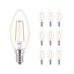 Confezione Multipack 10x Philips Corepro LED Candela E14 Filamento Chiara 2W 250lm - 827 Bianco Molto Caldo | Sostitutiva 25W